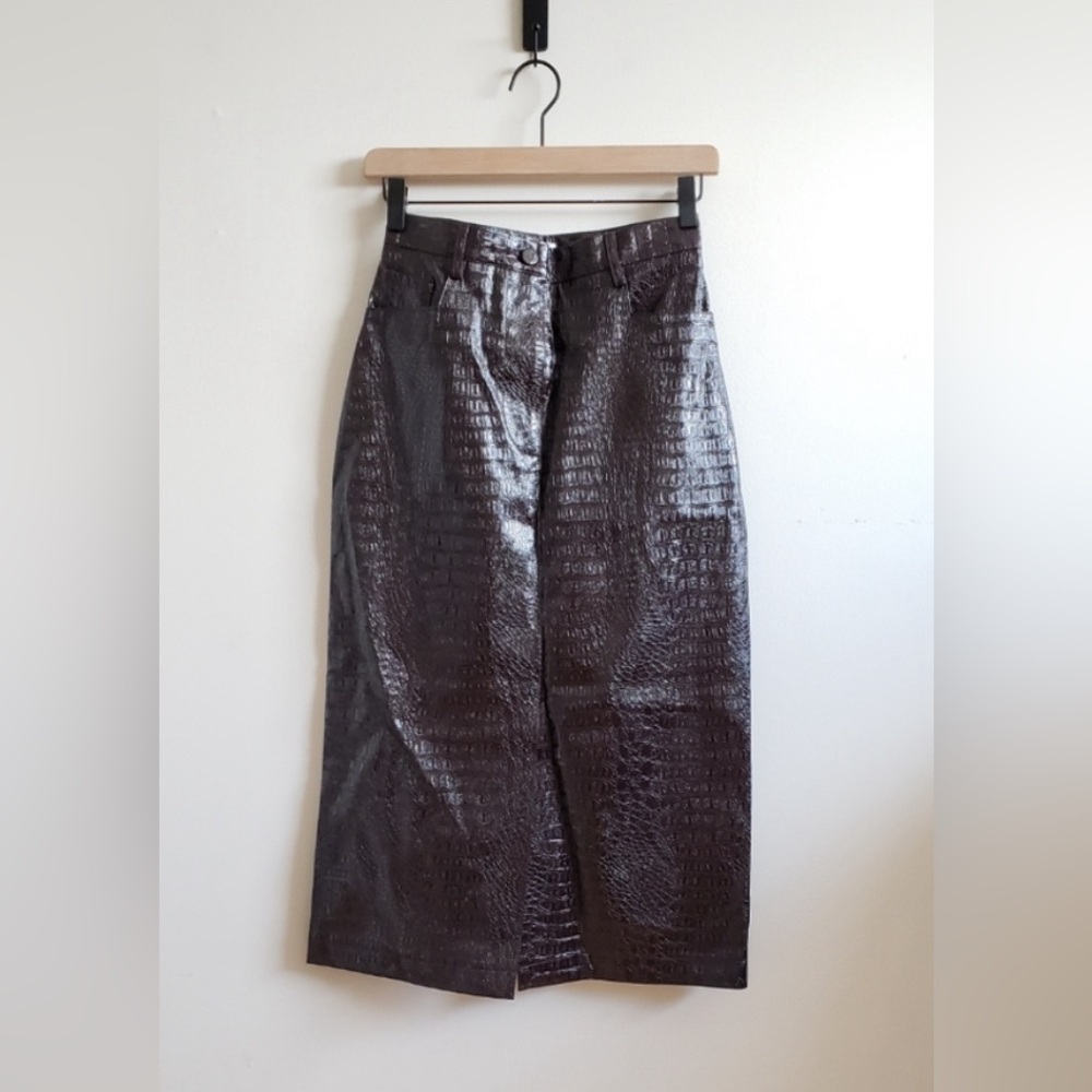 ❌SOLD❌Burgundy Vinyl Croc Long Skirt - Picture 1 of 7